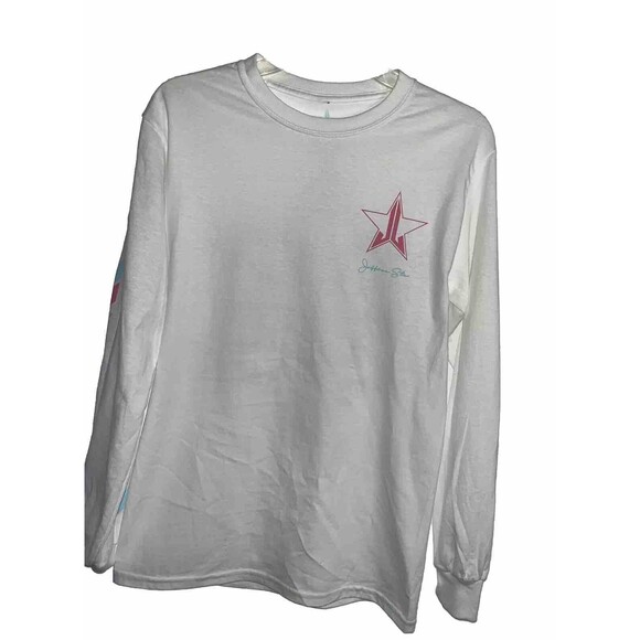 S Jeffrey start white graphic t-shirt snow flake 100%cotton long sleeve - Picture 2 of 6